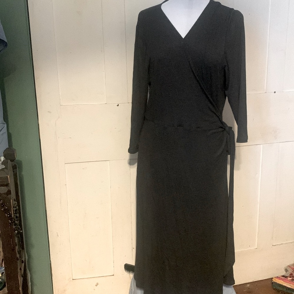 J. Jill Wrap Dress NWT Dark Gray sz XL Soft & Silky & Warm Business Dress